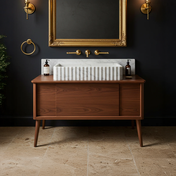 White Marble Trough Fluted Sink hover