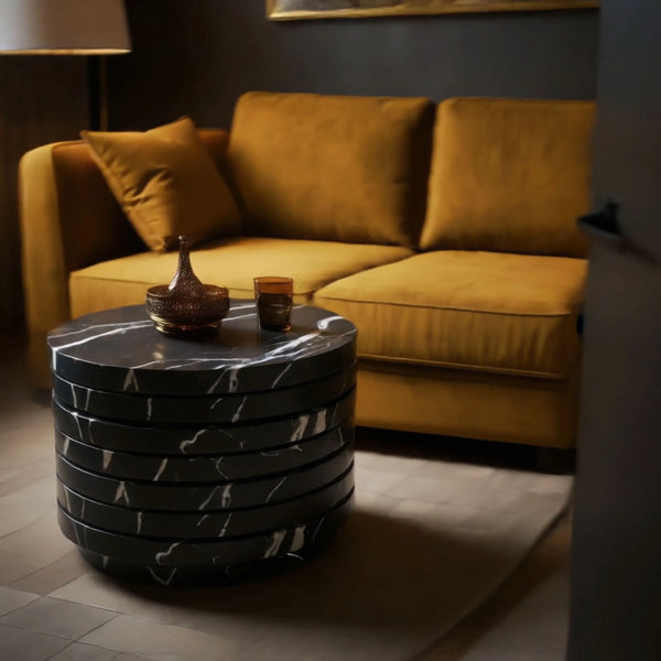 Round Marble Coffee Table with Layered Design hover