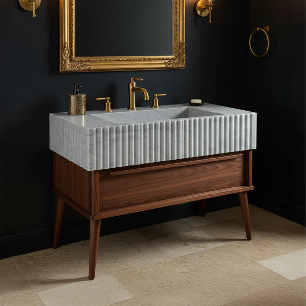 Gray Veined Fluted Marble Sink hover