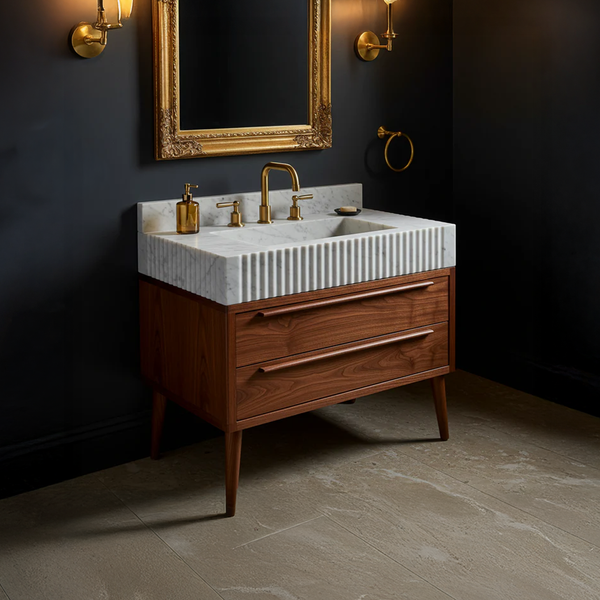 Veined White Marble Fluted Sink hover