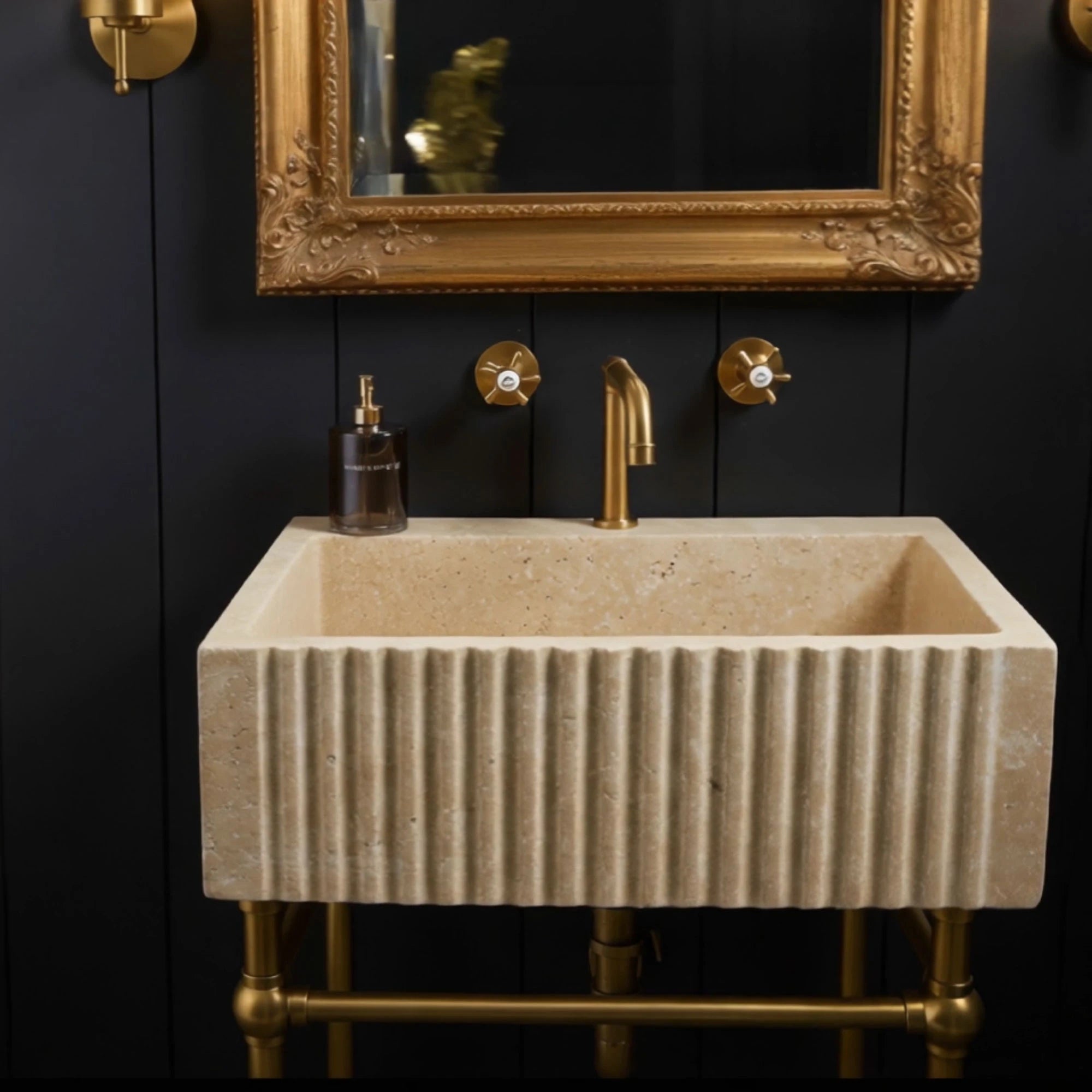 modern fluted travertine bathroom sink rectangular shape