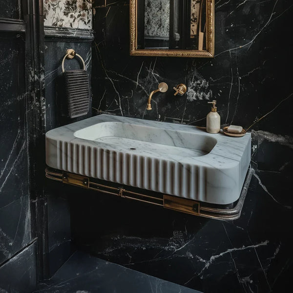 Sleek Carrara Marble Sink Wall Mounted Bathroom Designs hover