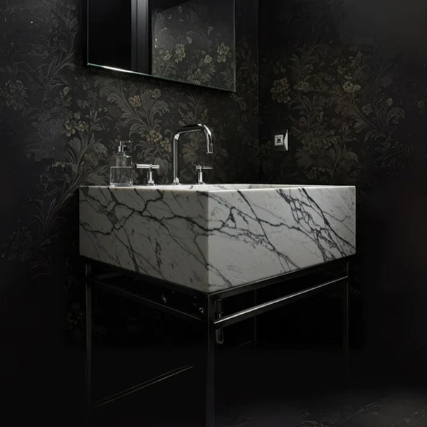 Monochrome Veined Marble Box Sink hover