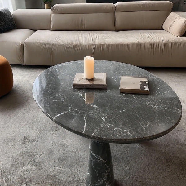 Oval Marble Coffee Table with Cylindrical Legs hover