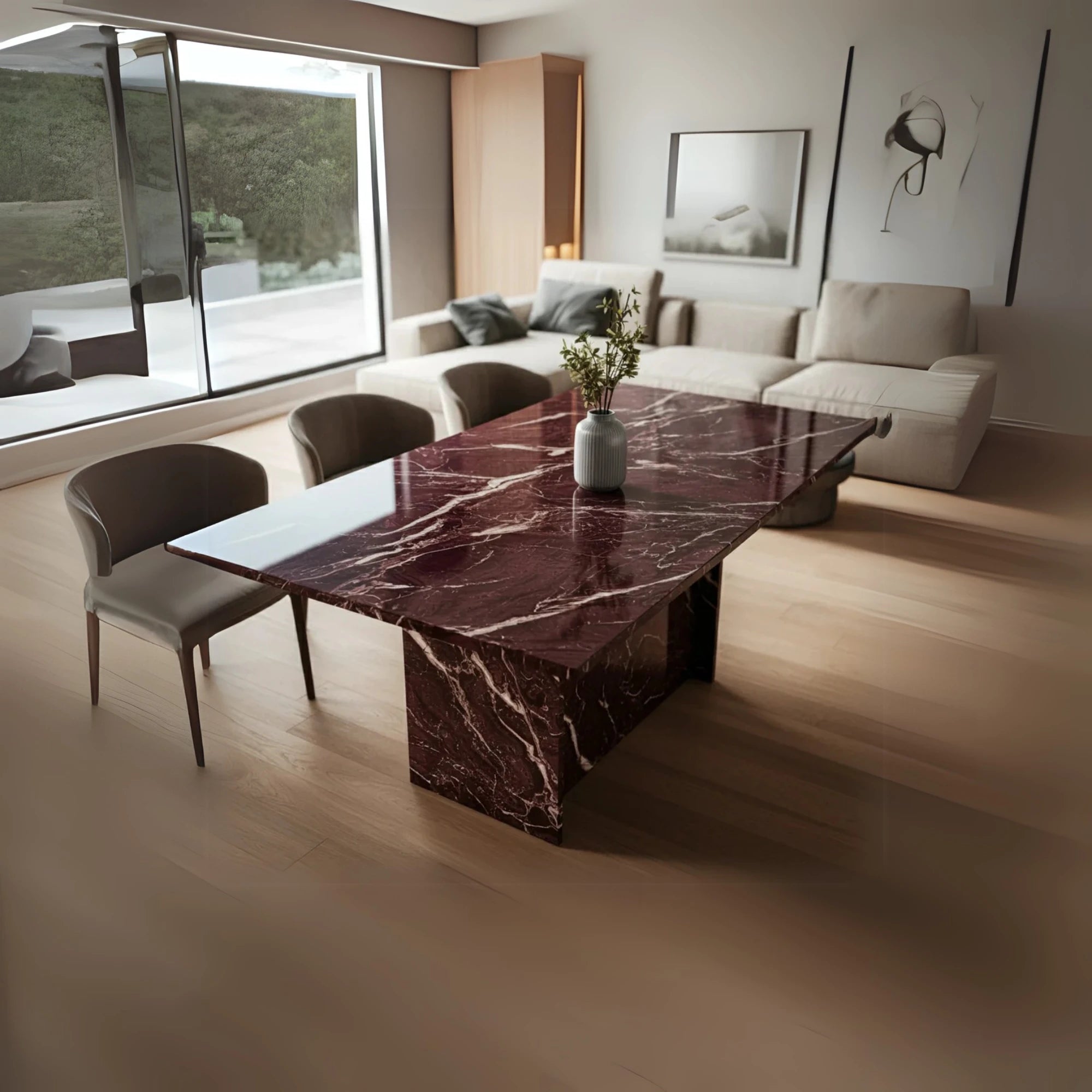 modern stone dining centerpiece