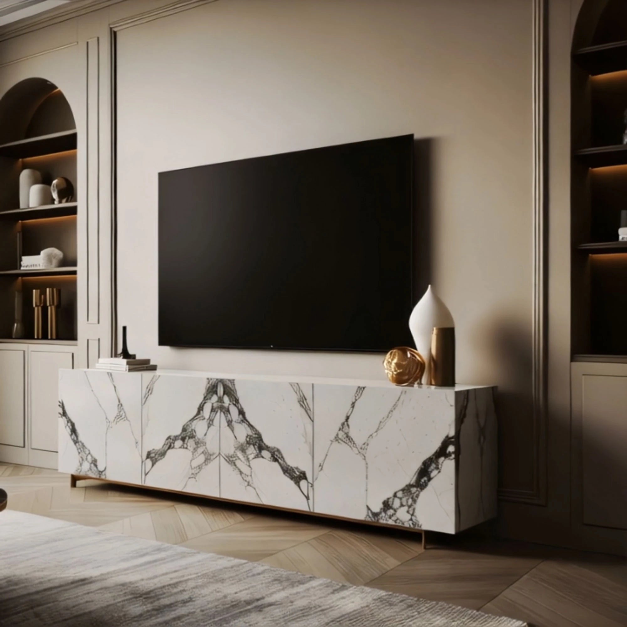 modern stone media console