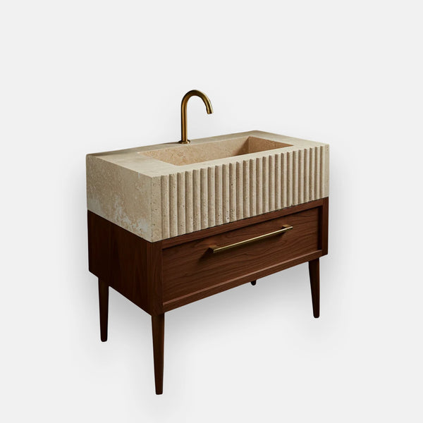 Single Drawer Fluted Travertine Sink