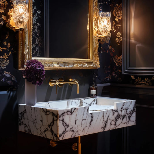 ONS Marble Monet Marble Bathroom Vanity with Ramp Sink