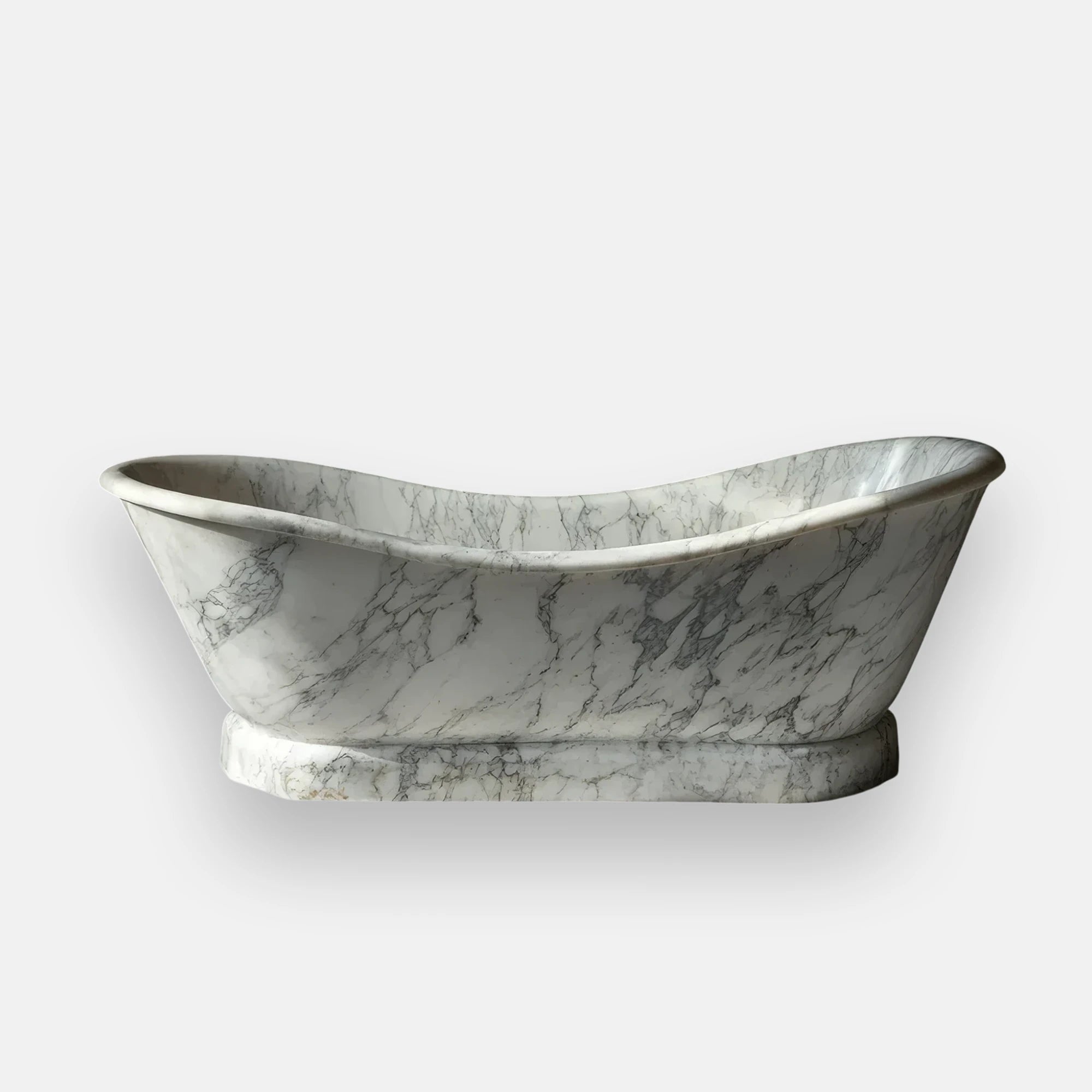 This image shows a Noir marble bathtub with striking gray veining on a white background, crafted for luxurious bathroom interiors.
