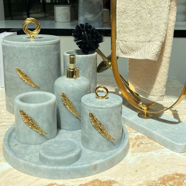 7 Pieces Classic Grey Marble Bathroom Set
