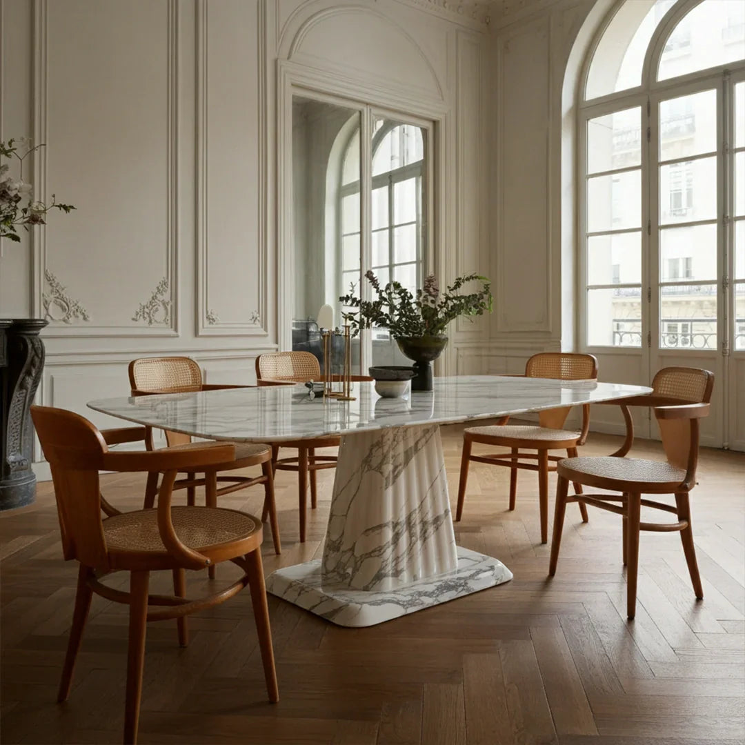 oval marble pedestal dining table