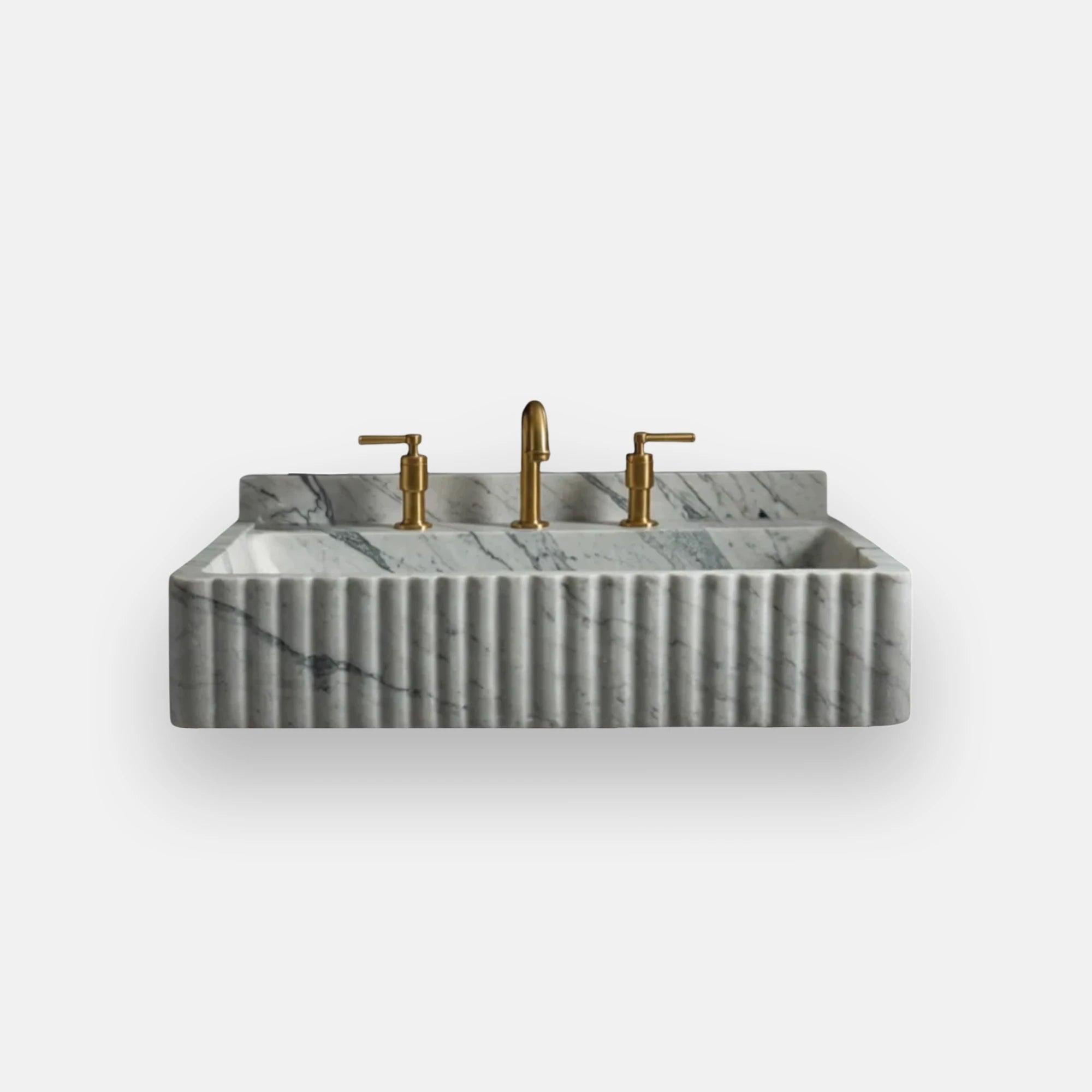 polished fluted carrara marble sink