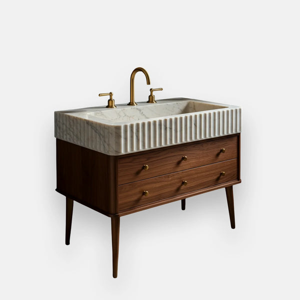 Polished White Marble Fluted Sink
