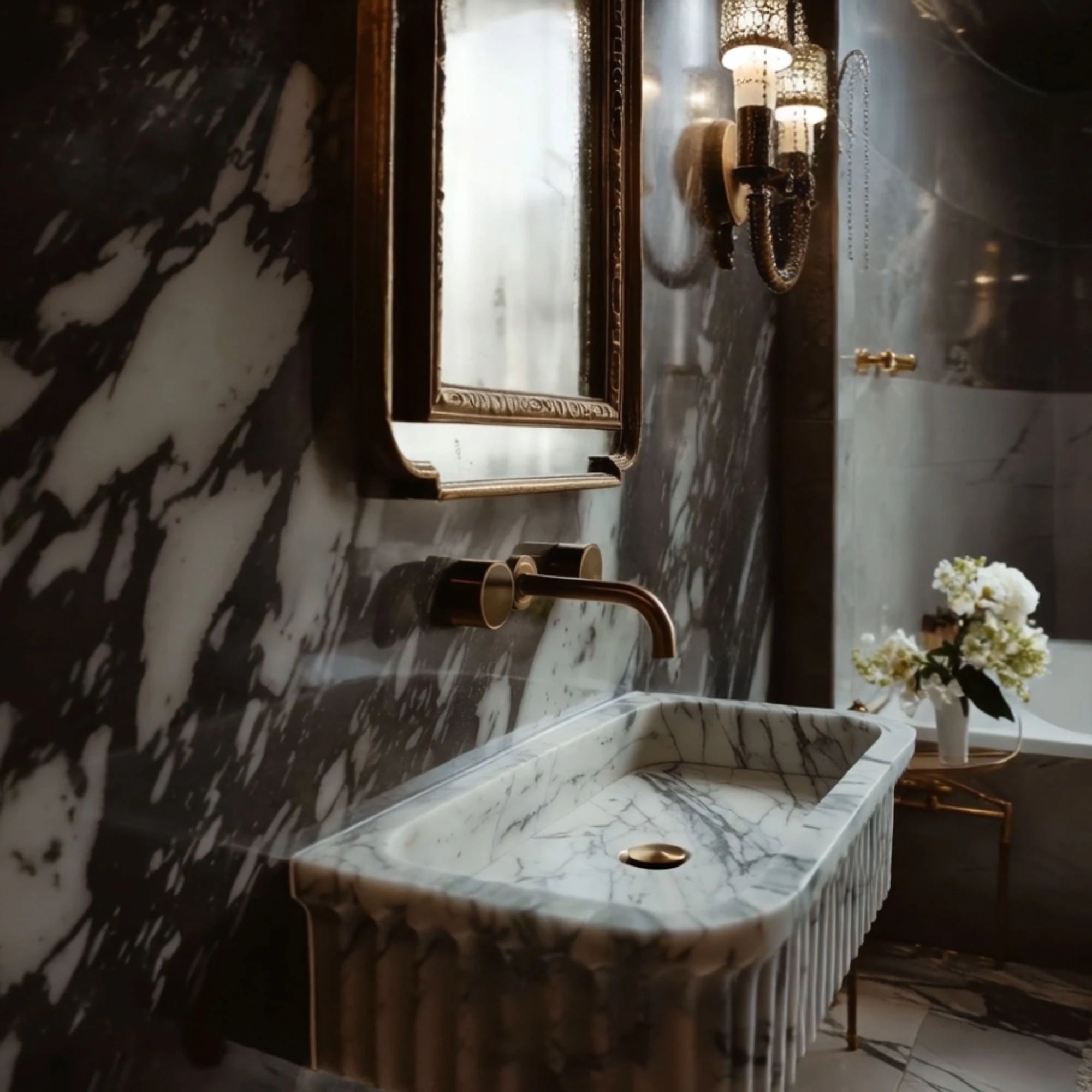 powder room stone sinks