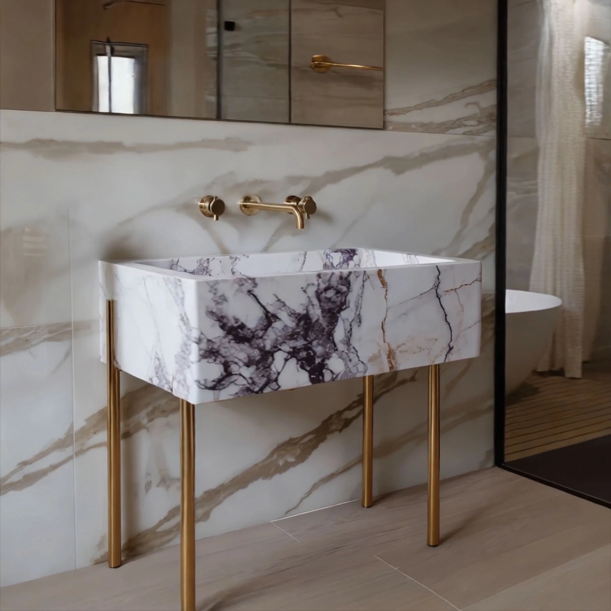 ramp sink and carrara marble stone