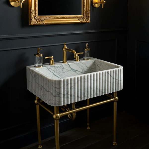 Fluted Carrara Marble Trough Sink hover