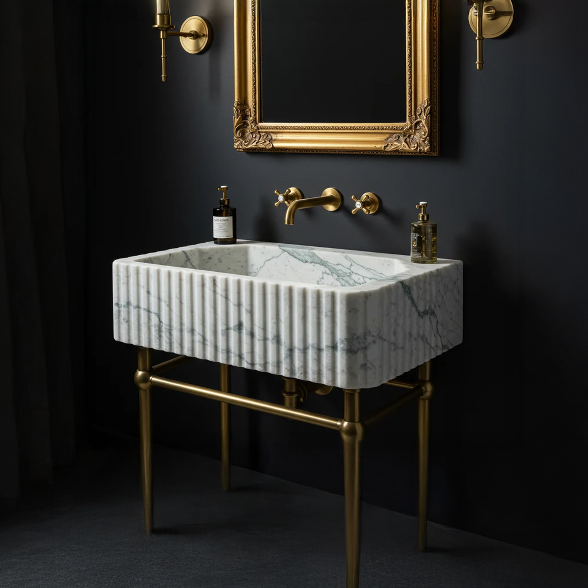 rectangular fluted carrara marble bathroom basin
