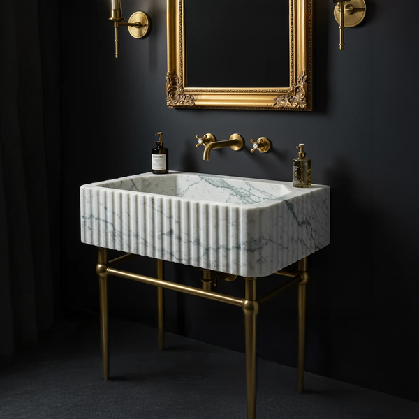 Veined Carrara Marble Fluted Sink hover