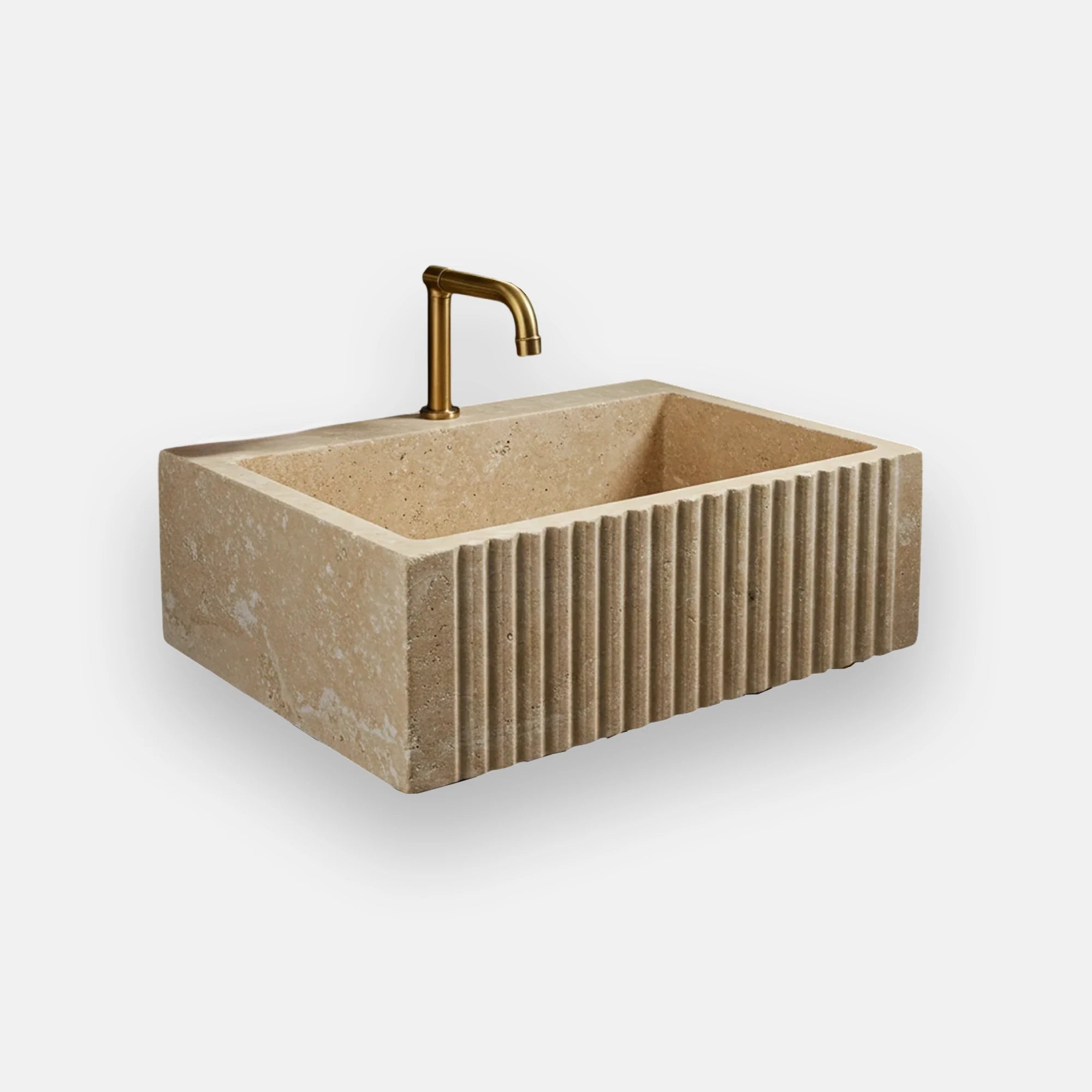 rectangular fluted travertine sink