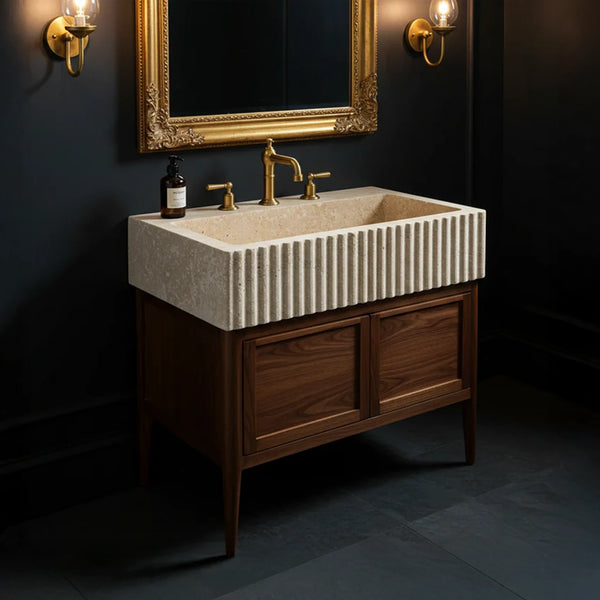 Double Door Fluted Travertine Sink hover