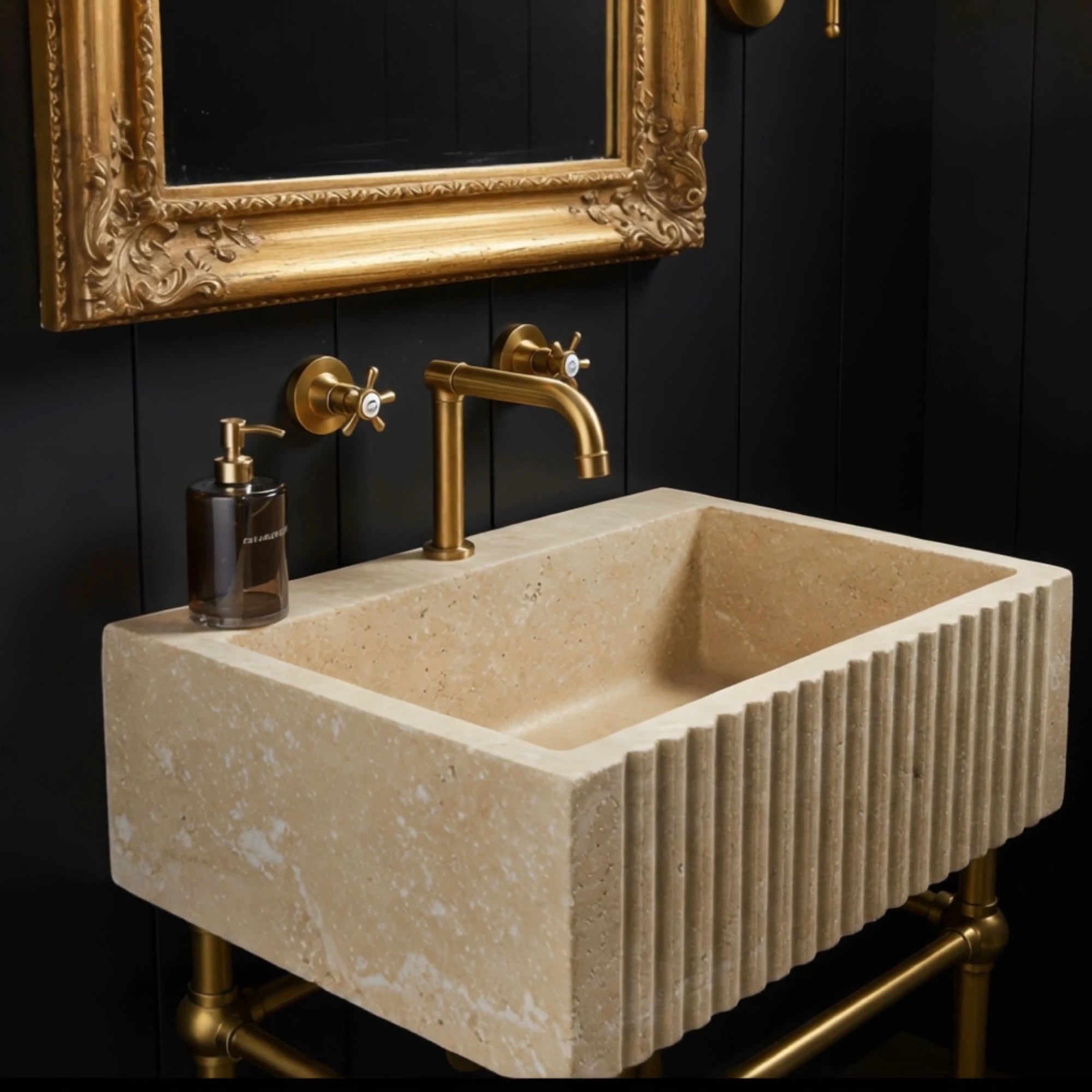 rectangular fluted travertine sink