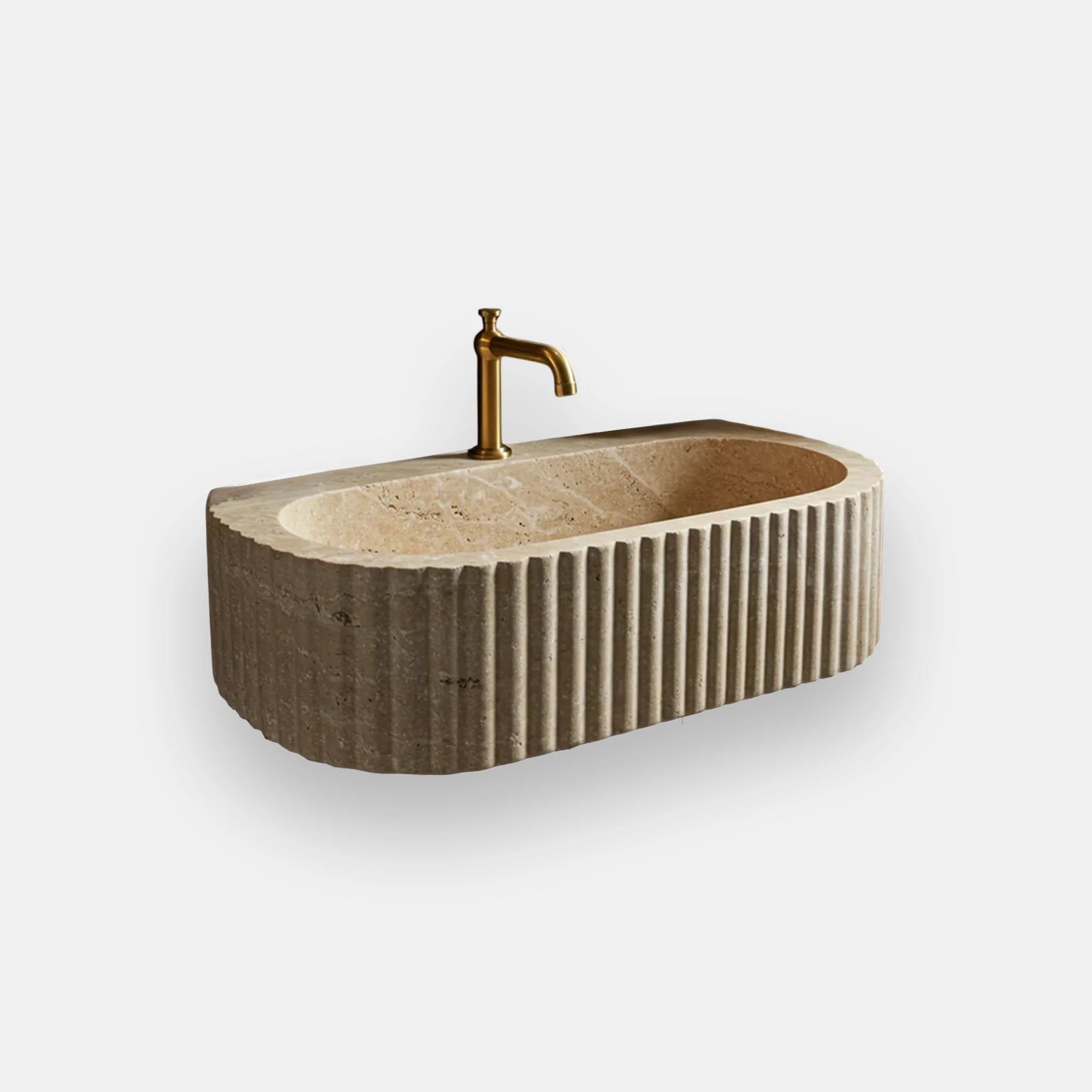 ribbed travertine oval wall sink