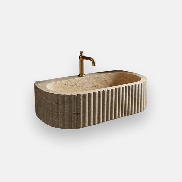 Ribbed Travertine Oval Sink