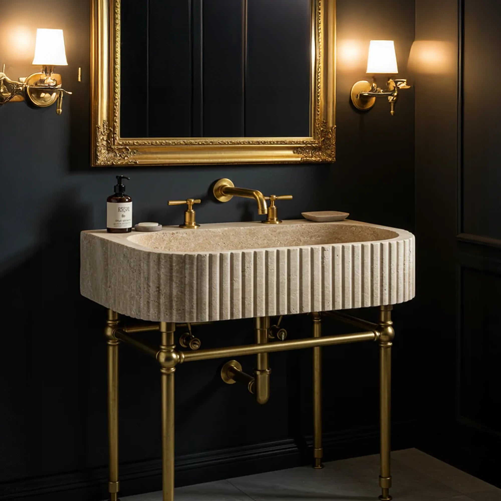 ribbed travertine wall-mounted sink