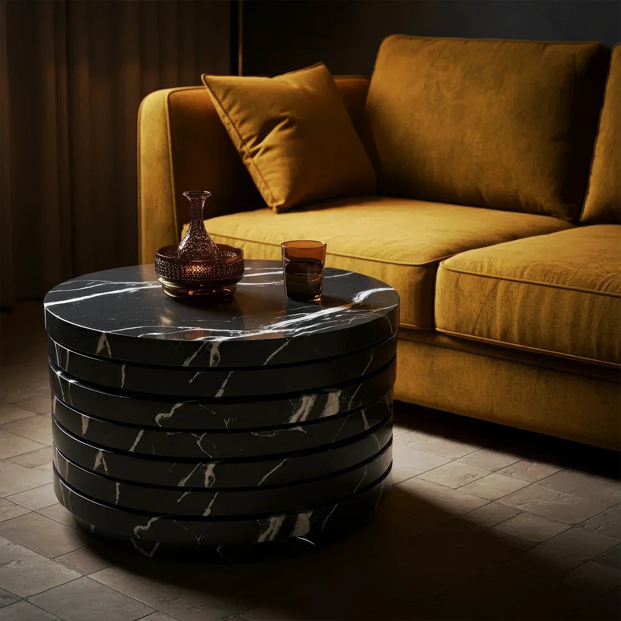 Round Marble Coffee Table with Layered Design - ONS Marble