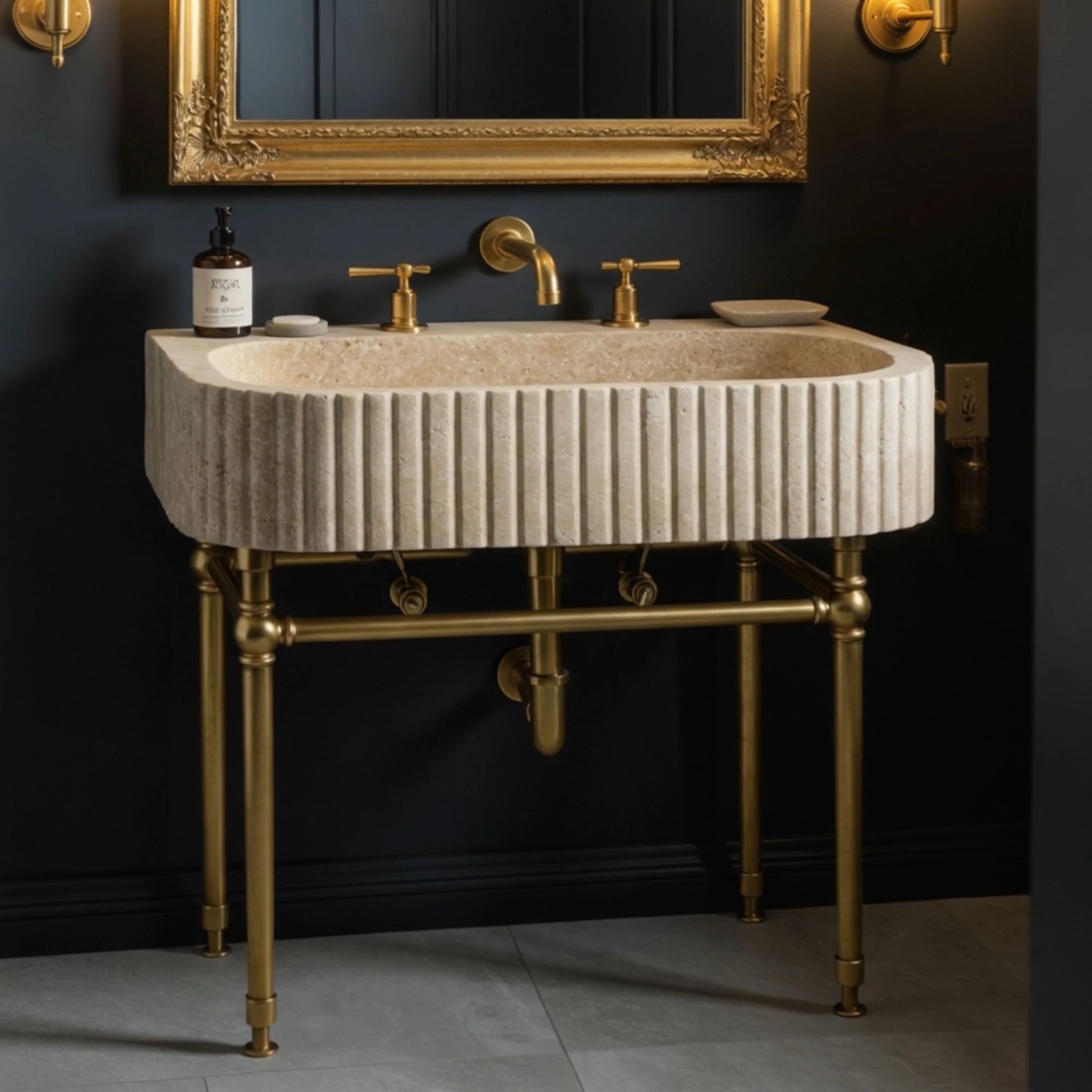 sculpted marble travertine washbasin