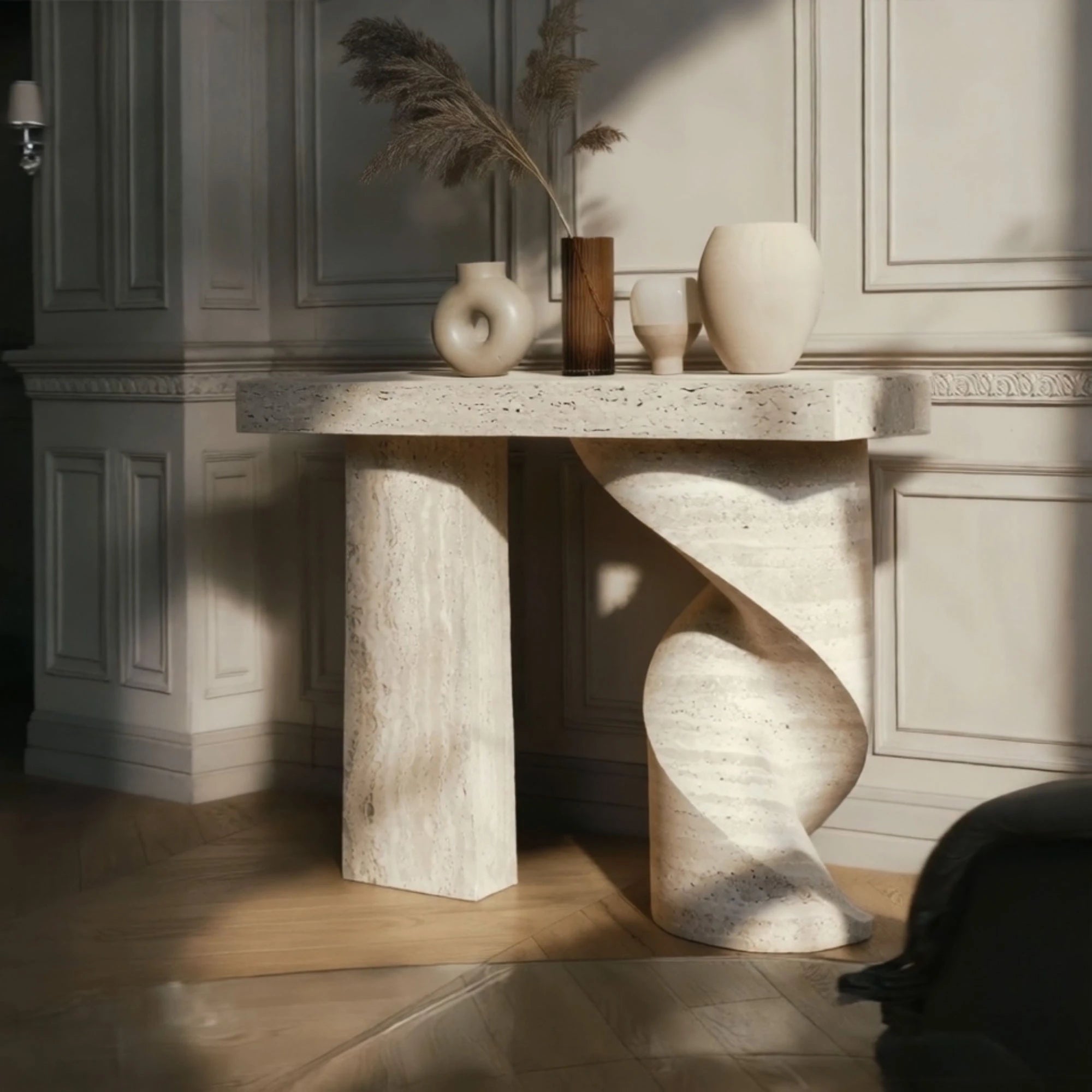 sculptural stone console piece