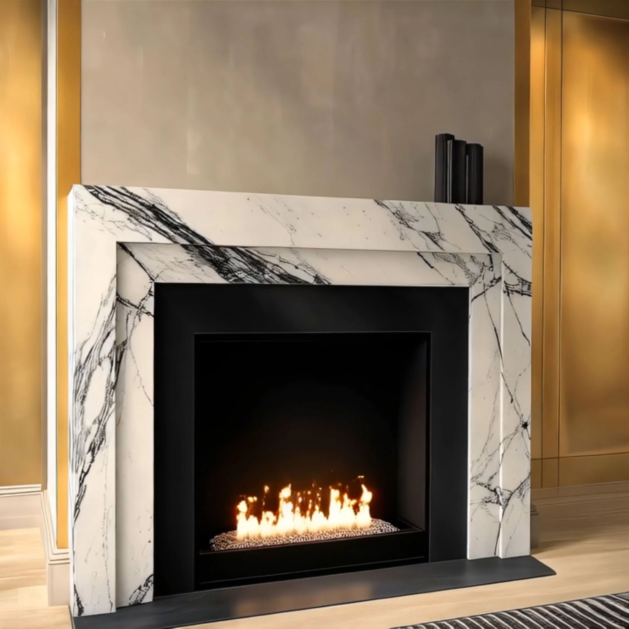 sleek stone mantel centerpiece