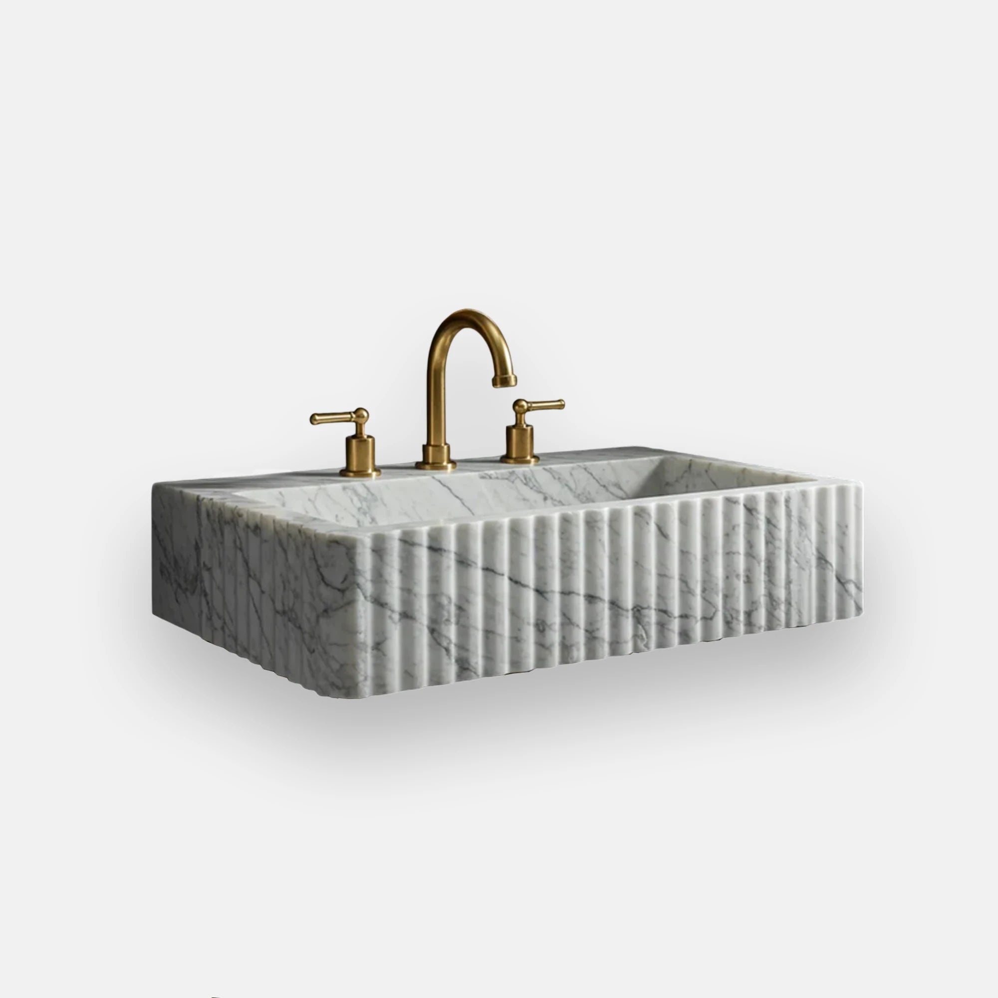 subtle veined carrara marble fluted wall sink