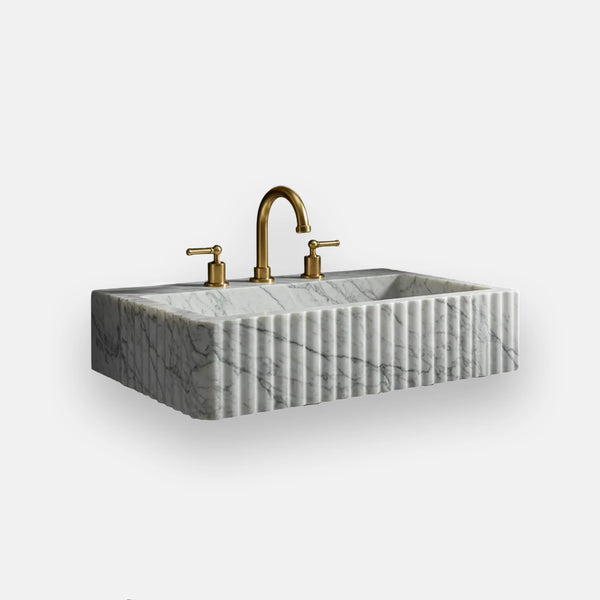 Subtle Veined Carrara Marble Fluted Sink