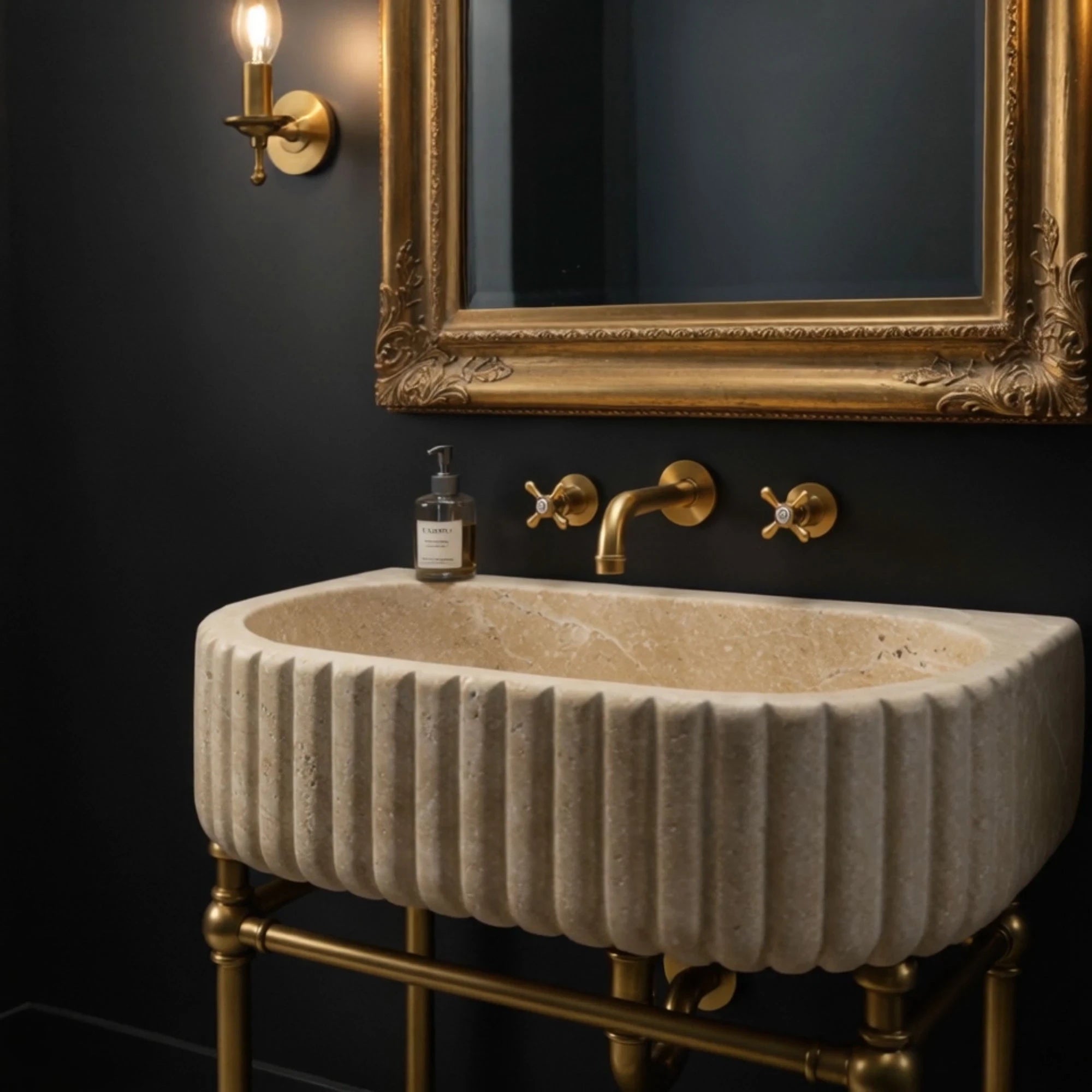 textured travertine basin natural stone bathroom sink