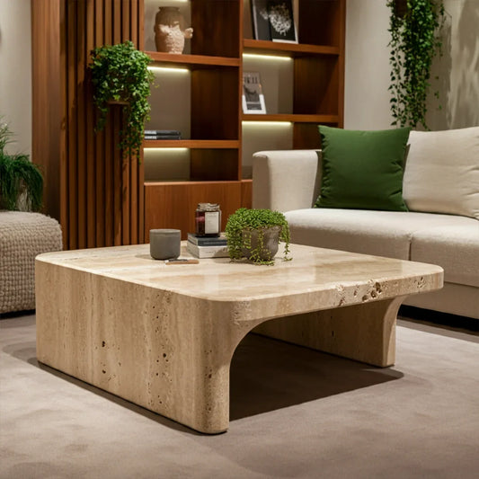 travertine center coffee table with rounded edges