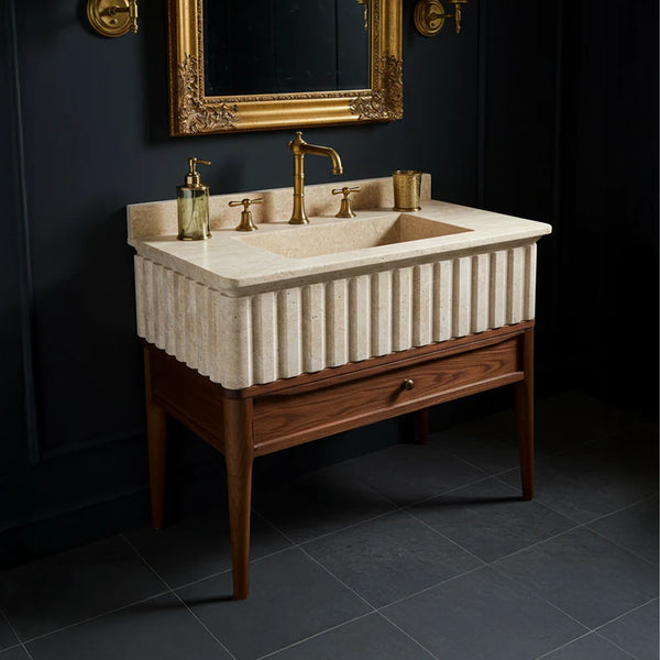 Beveled Edge Fluted Travertine Sink hover