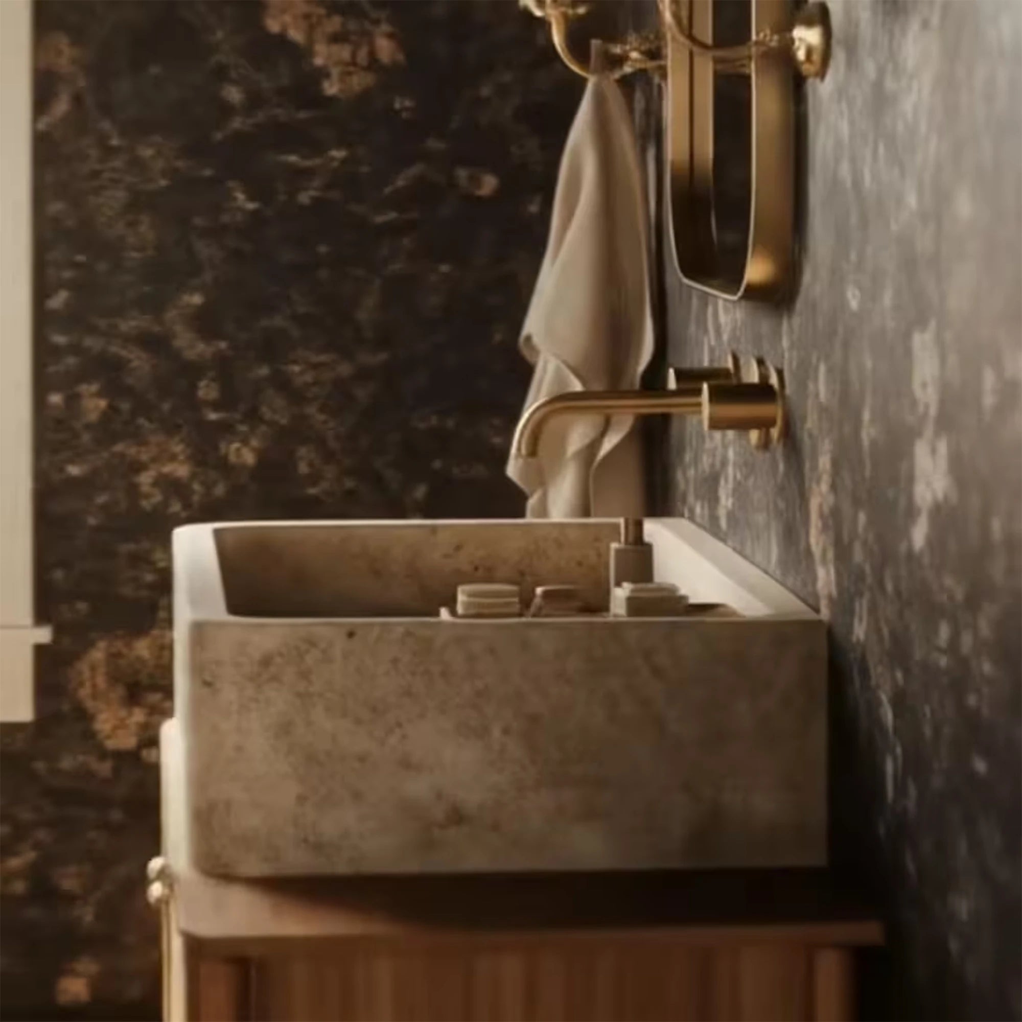travertine wall basin in champagne beige marble