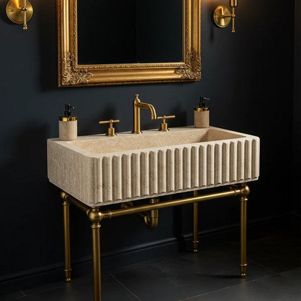 Grooved Travertine Trough Sink hover