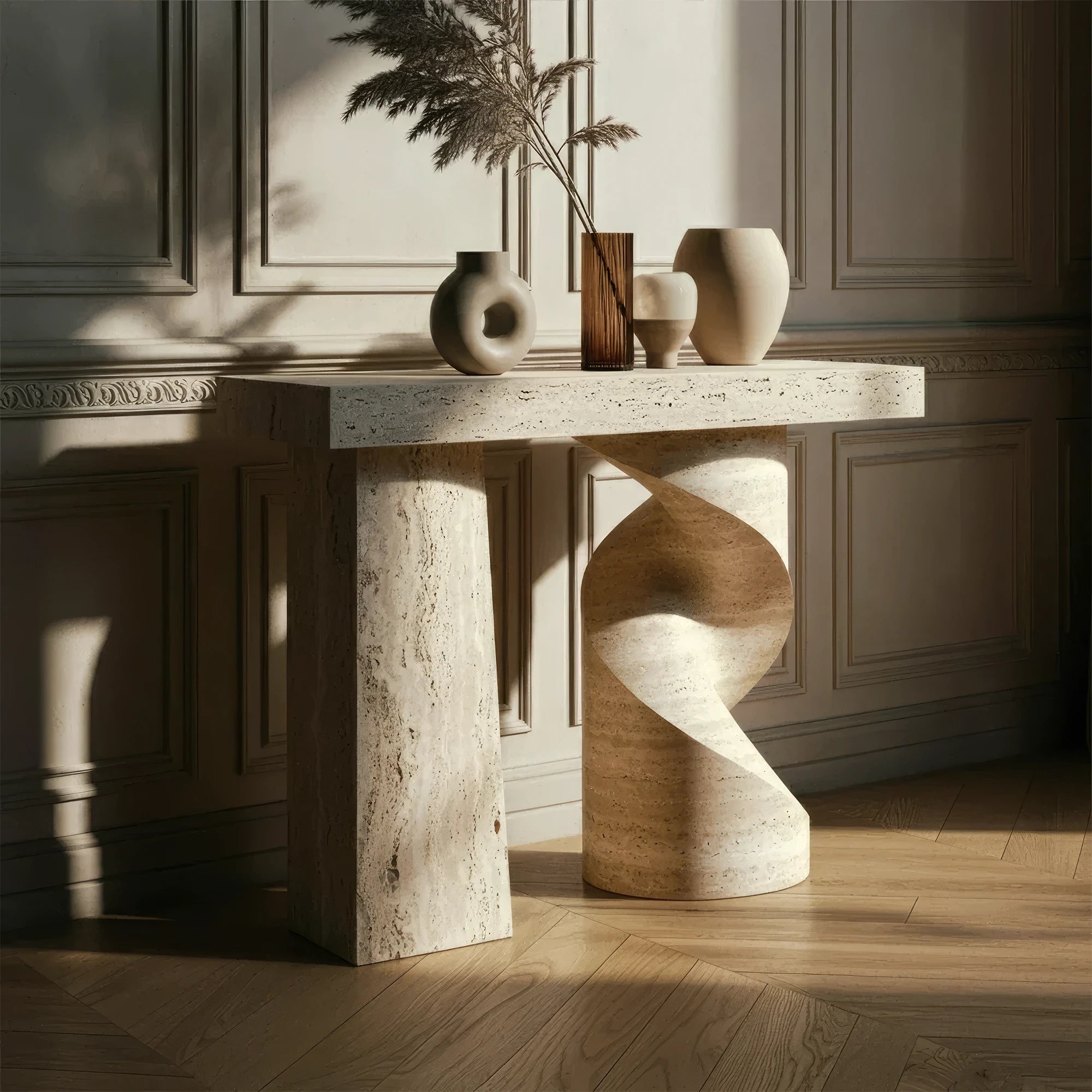 twist stone console table design