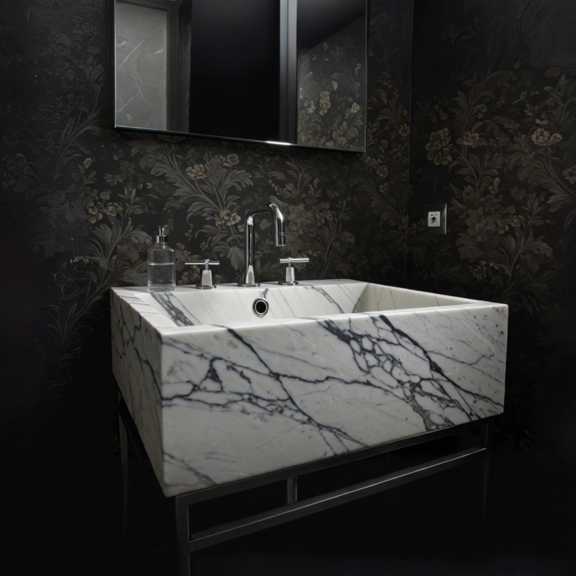 veined stone square sink