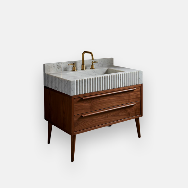 Veined White Marble Fluted Sink