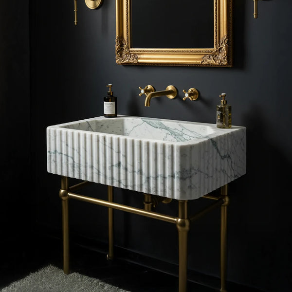 Rectangular Fluted Carrara Marble Sink hover