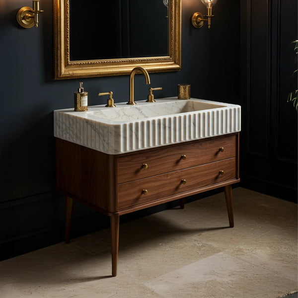 Polished White Marble Fluted Sink hover