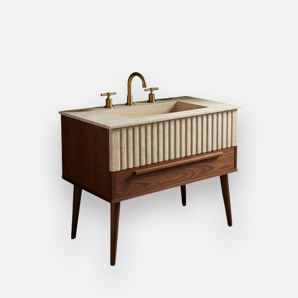 Wood Base Fluted Travertine Sink